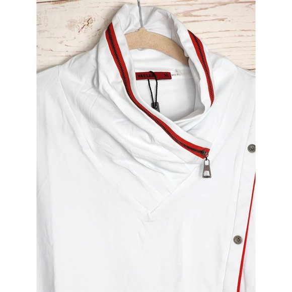 Vassari Los Angeles XL White Red Zipper Collar Button Design Designer Men Short - Picture 4 of 11